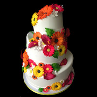 Wedding Cake with Colorful Handmade Daisies