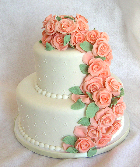 Weddin Cake with Cascading Pink Roses