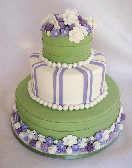 Wedding Cake with Pearls and Blossoms