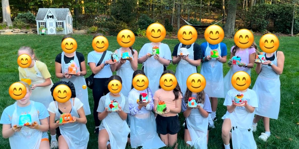 Cake decorating party in the backyard