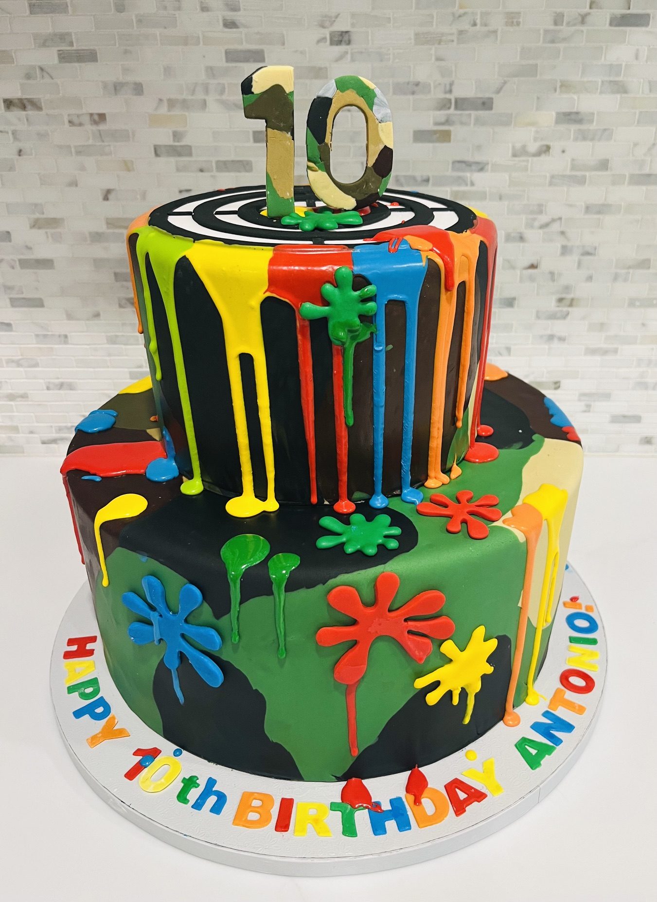Paintball splatter 10th birthday cake